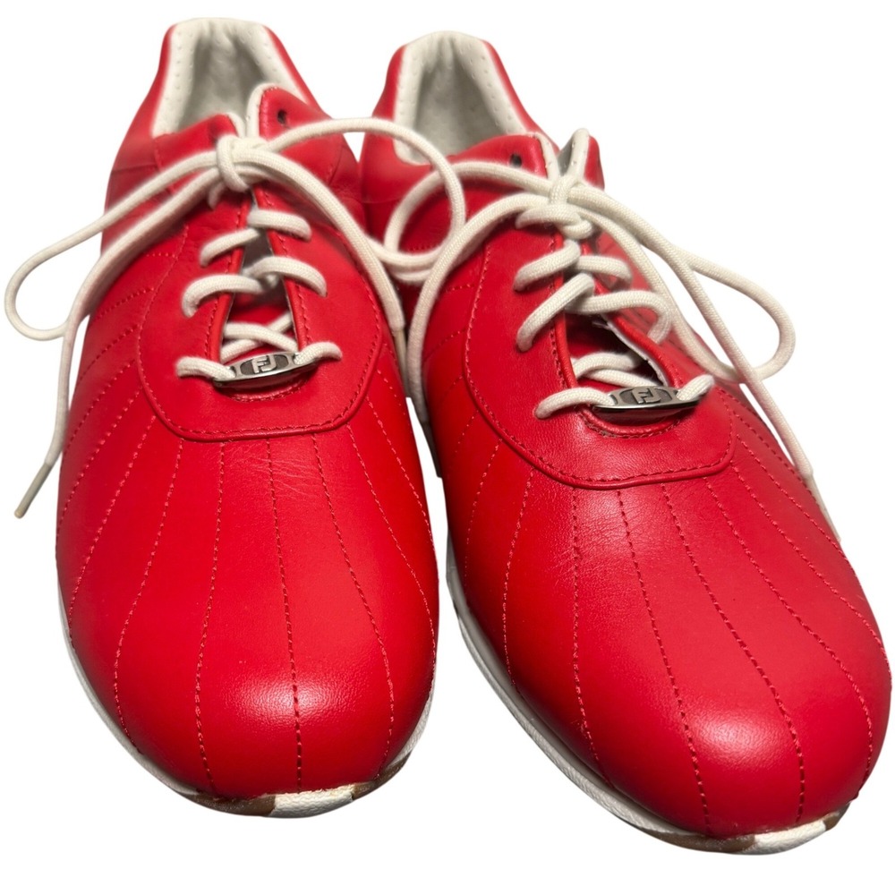 FOOTJOY MyJoy Red Leather Spiked Golf Shoes‎ Size 9.5 - Picture 3 of 8